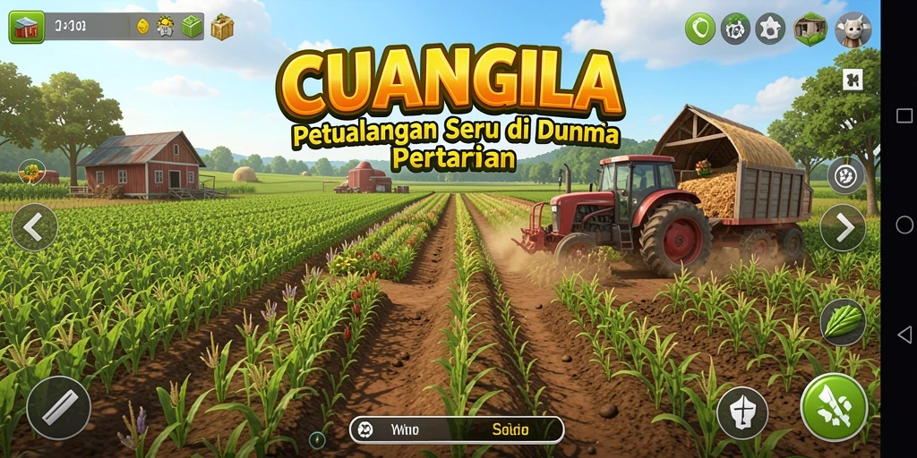 Screenshot gameplay CUANGILA menunjukkan suasana ladang yang indah dengan tanaman subur.