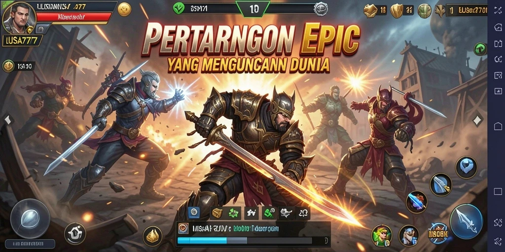 Screenshot gameplay LUSA777 menampilkan pertarungan seru dengan karakter yang dinamis.