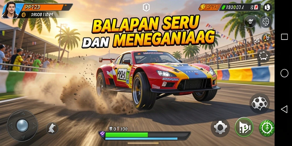 Tampilan gameplay PP123 dengan balapan yang mendebarkan.