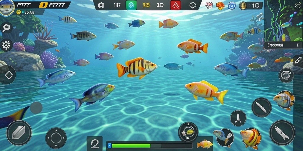 Tampilan gameplay PT777 saat menangkap ikan di laut.